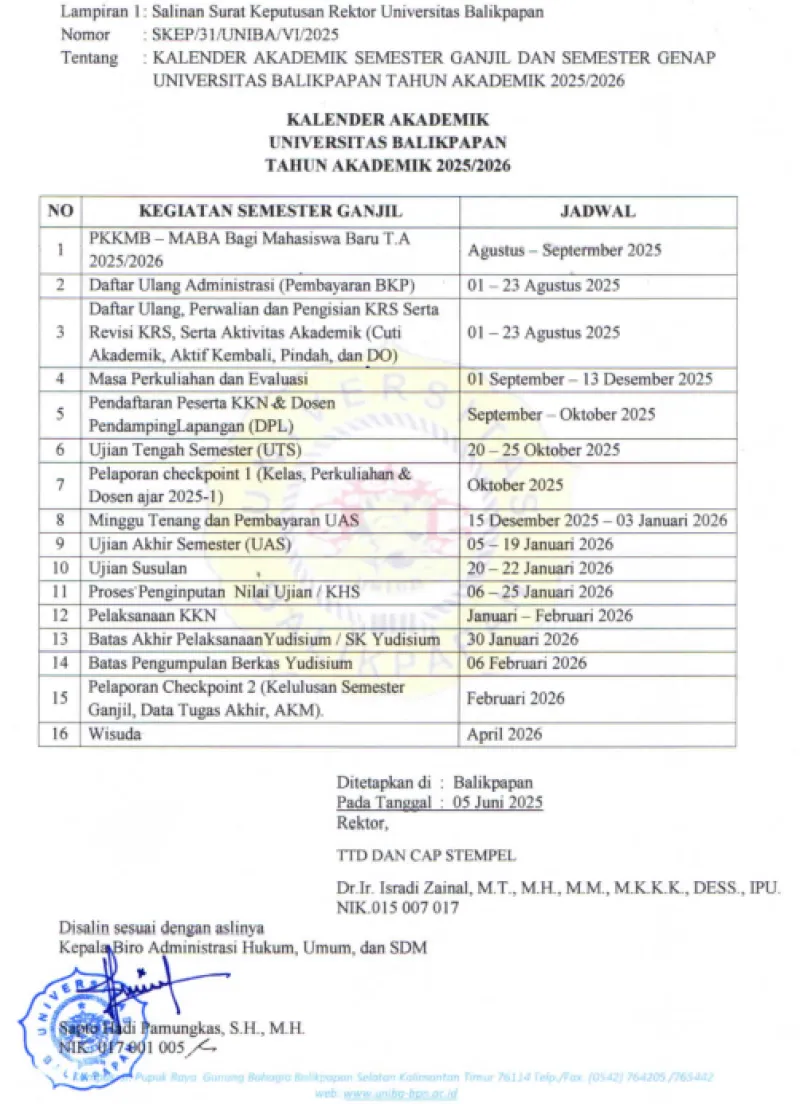 Kalender Akademik Semester Ganjil TA 2025-2026